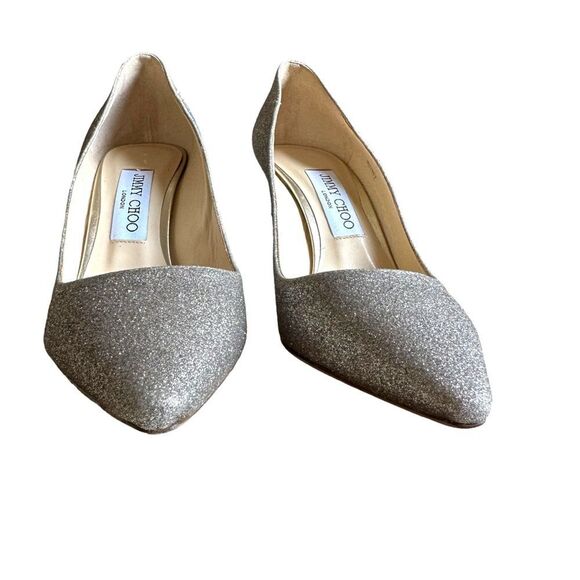 Jimmy Choo Romy 100 Silver Glitter Pointed Toe Stiletto High Heel Pumps EU 38 - Picture 7 of 12
